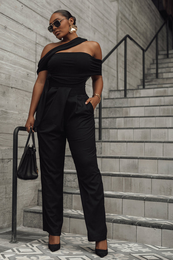 Black Asymmetrical Draped Trousers