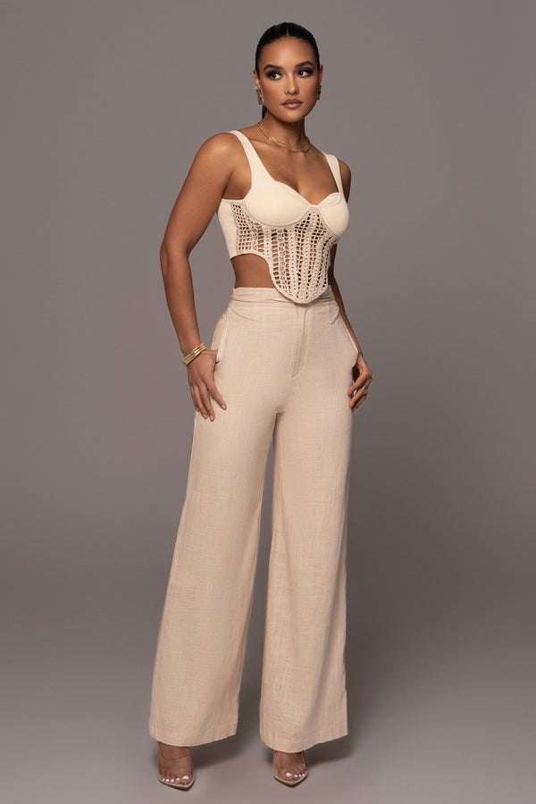 Beige Waverly Linen Trousers